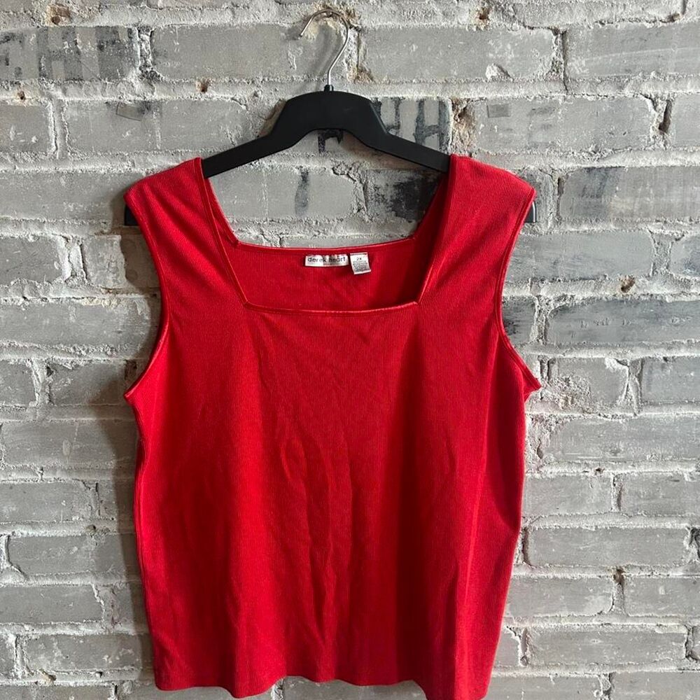 Derek Heart Plus Red Ribbed Square Neck Tank Top Sleeveless Blouse 2X
